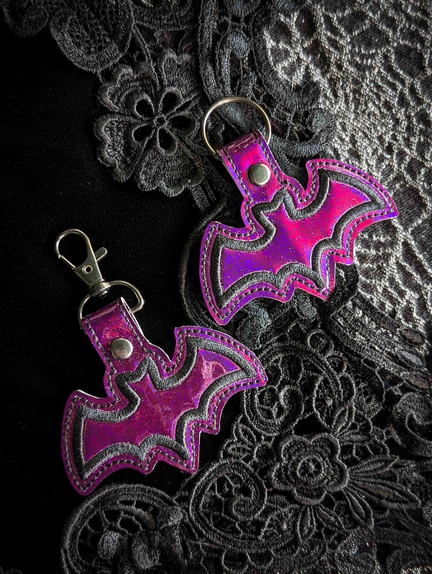 Orange Or Purple Bat Embroidered Keychain