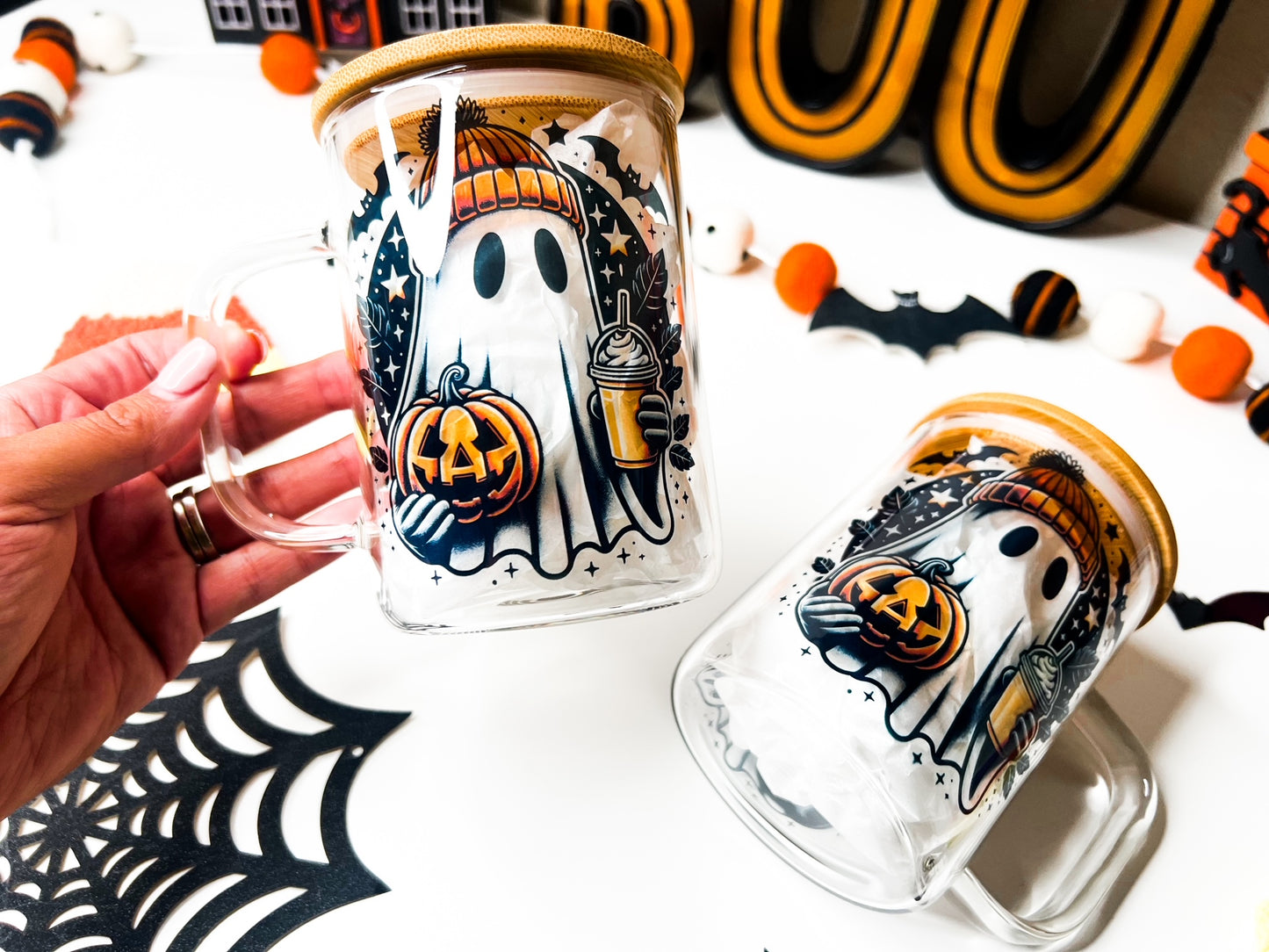 Spooky Boo - 15oz Glass Mug + Straw