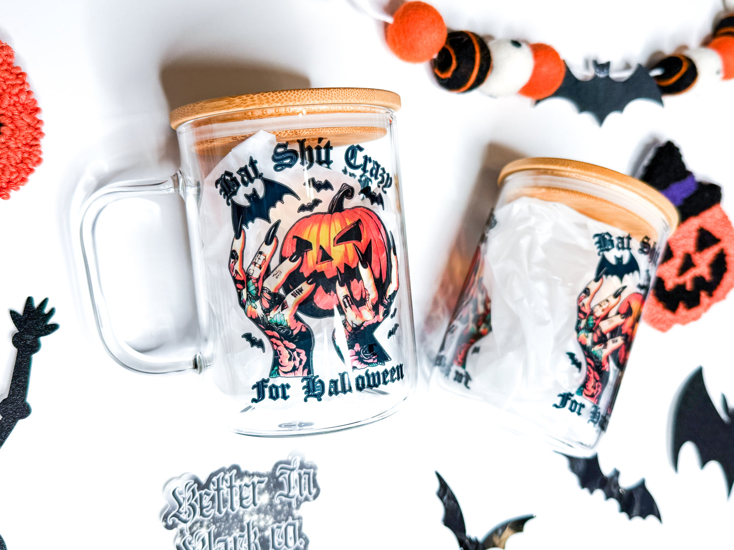 Bat Sh*t Crazy for Halloween - 15oz Glass Mug + Straw