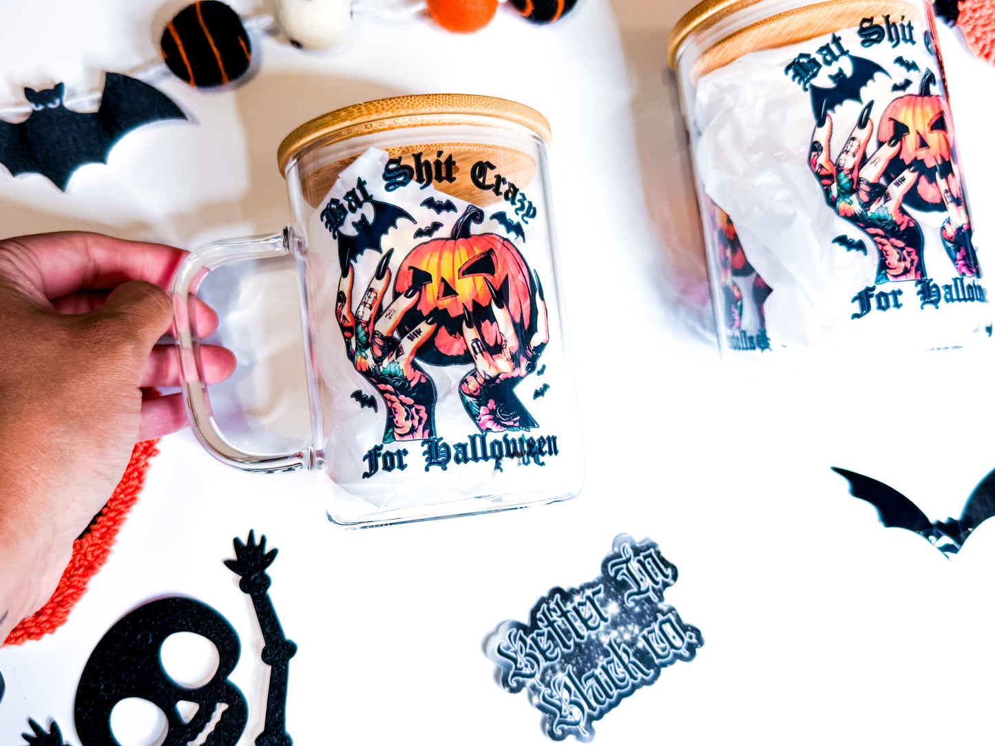 Bat Sh*t Crazy for Halloween - 15oz Glass Mug + Straw