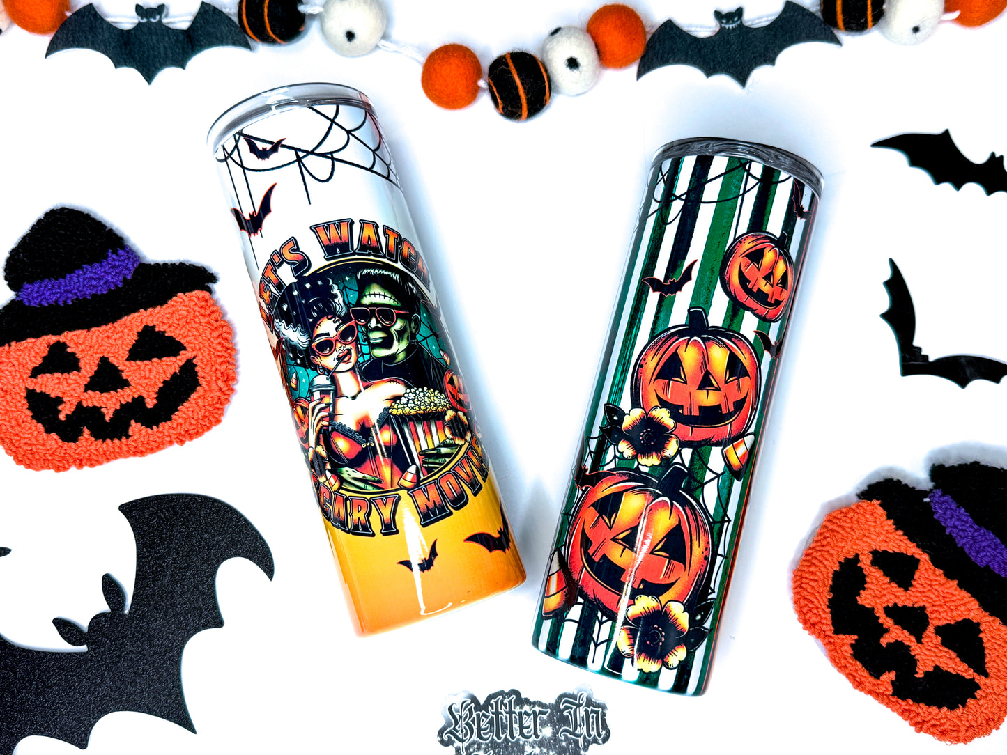 Let's watch scary movies - 20oz Skinny Tumbler w/straw