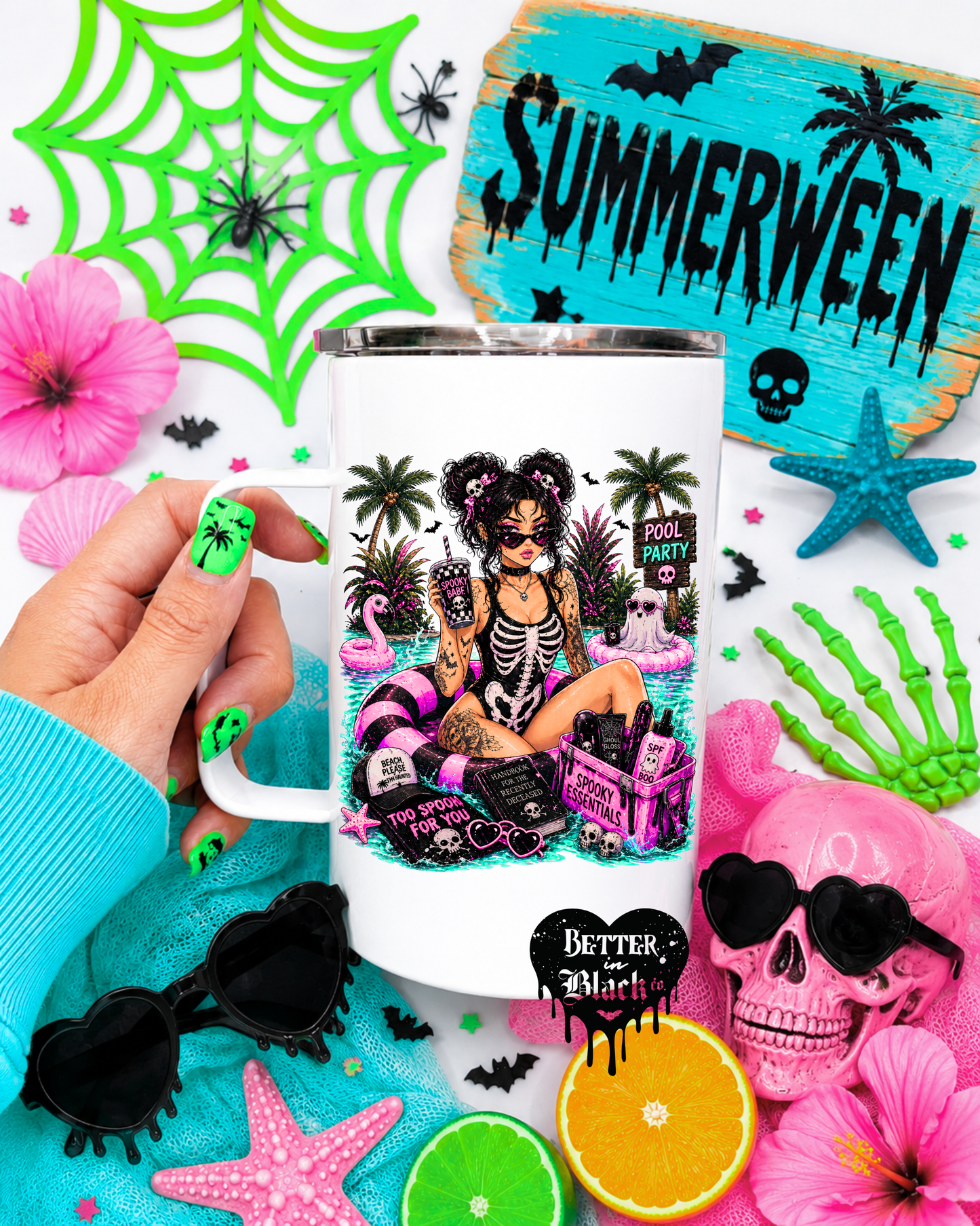Spooky Pool Party - Stainless Steel 16Oz Mug - W/Straw