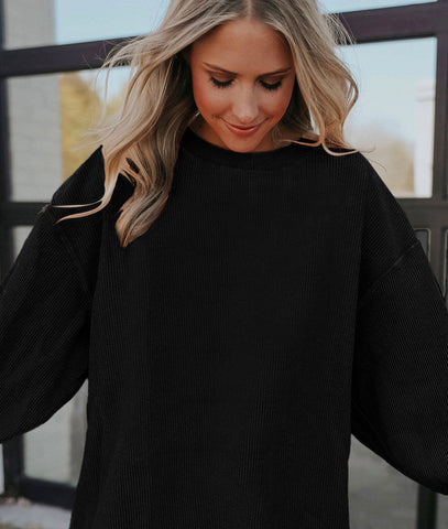 Plain Black - Corded Sweatshirt - oversized