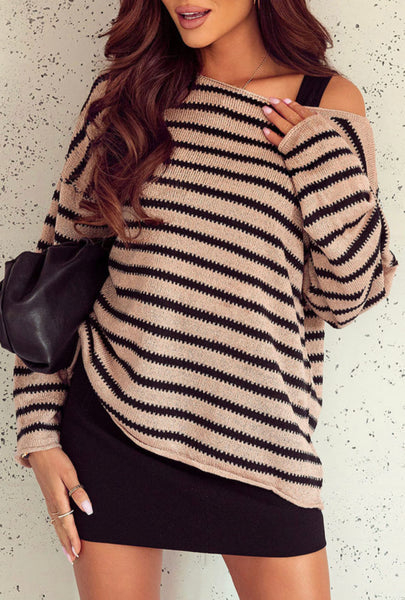 Stripe Print dropped shoulder loose sweater