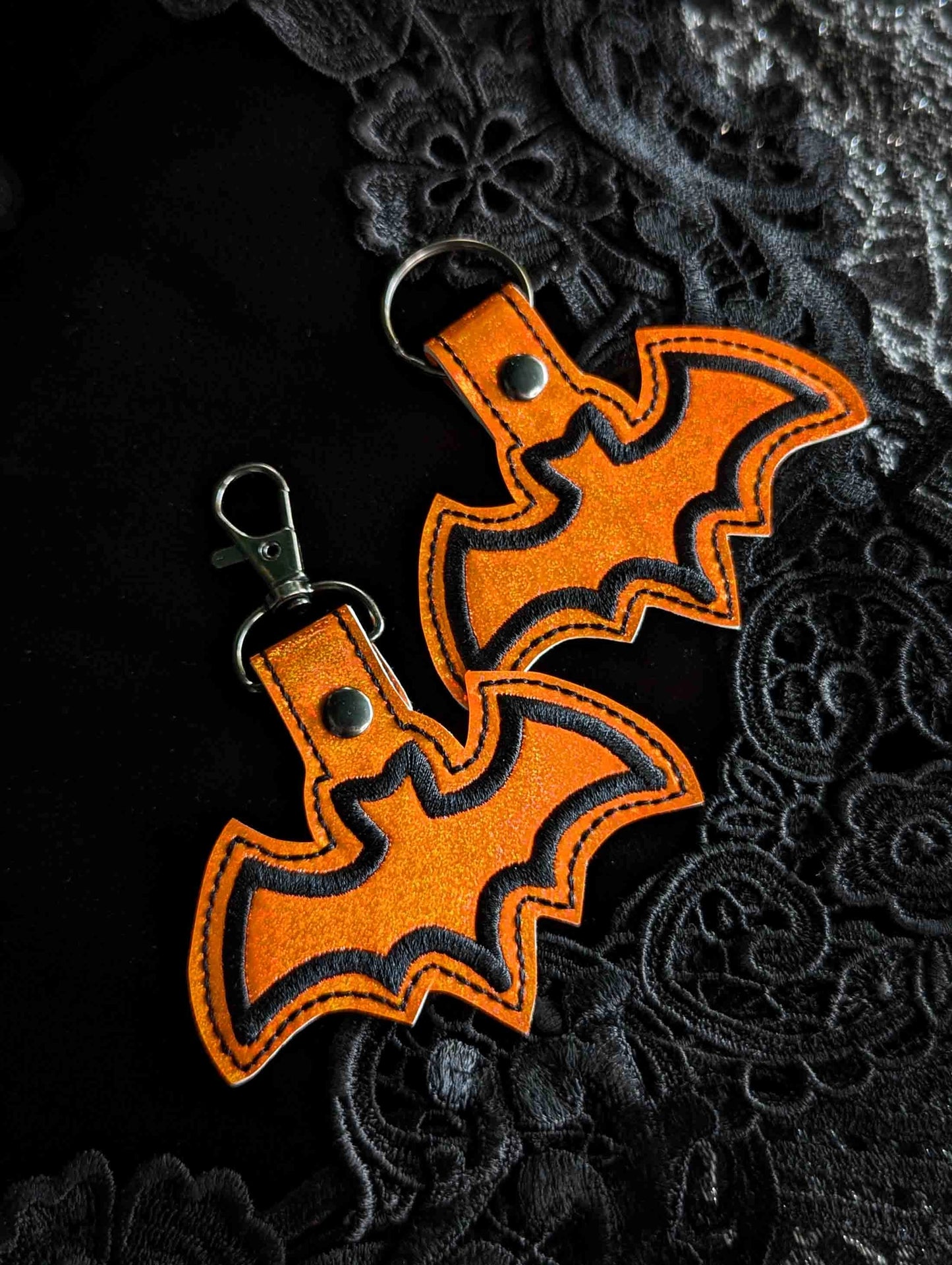 Orange Or Purple  Bat Embroidered Keychain