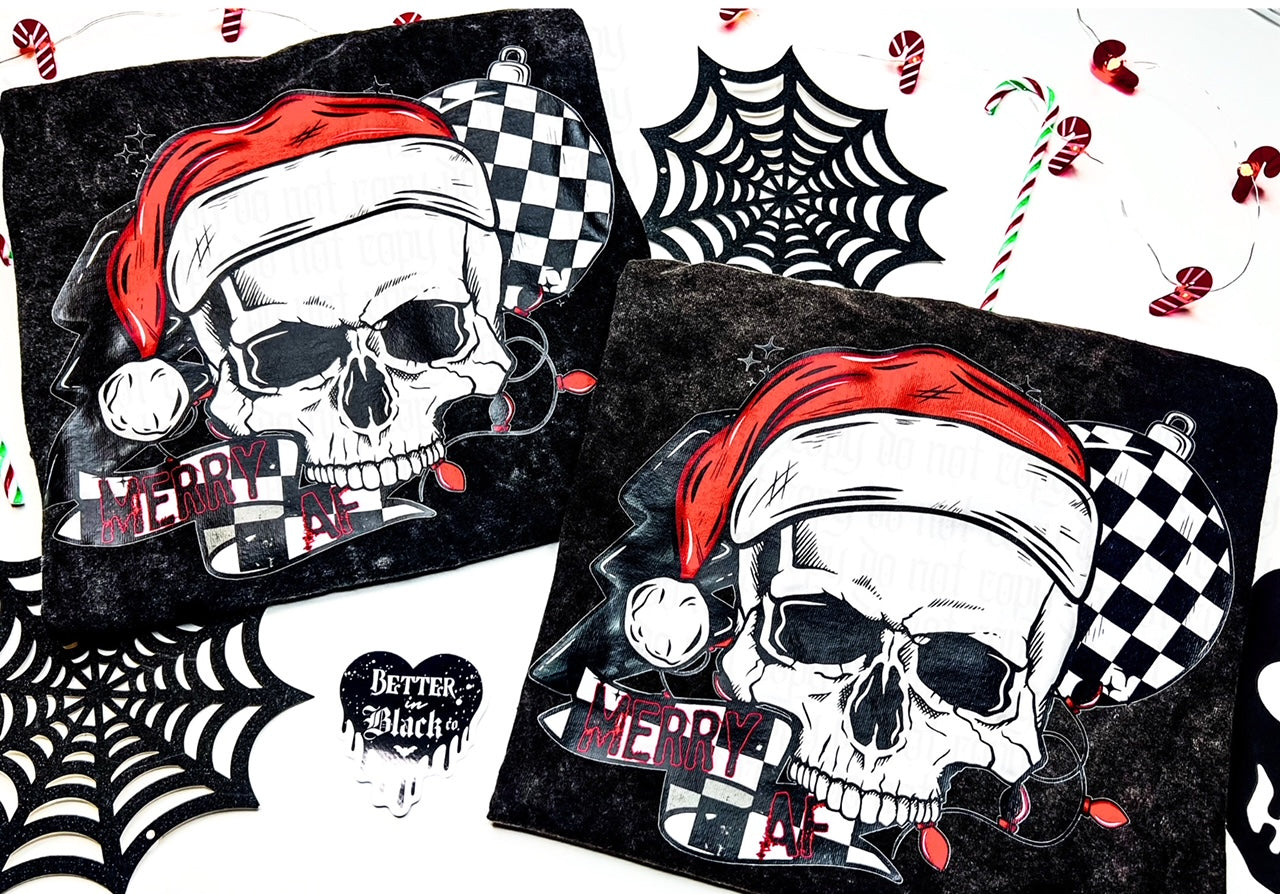 Merry Af - Black Mineral Wash - Unisex Adult Tee