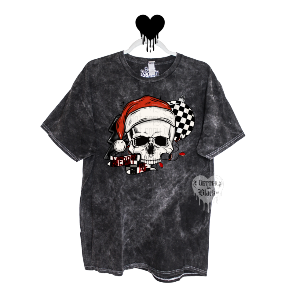 Merry Af - Black Mineral Wash - Unisex Adult Tee