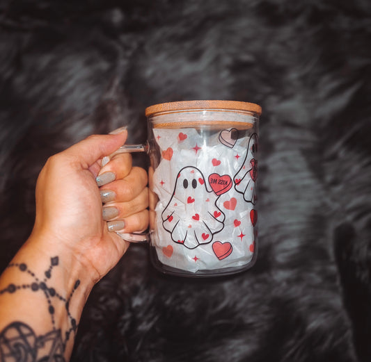 Ghost Valentine’s Day Red  ❤️ 15oz Glass Mug + Straw - Pre order closes 12/20