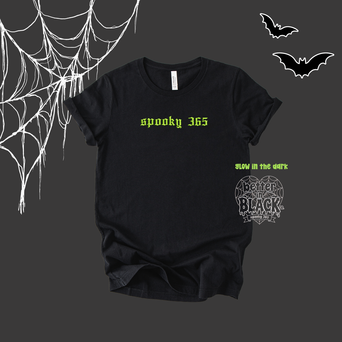 Spooky 365 -  Adult Unisex - Short Sleeve Tee Embroidery - GLOW IN THE DARK
