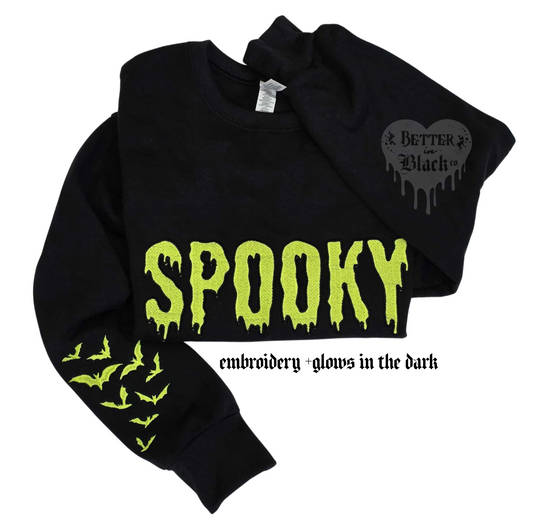 Spooky Embroidery Sweatshirt - Glows in the Dark - Adult Unisex