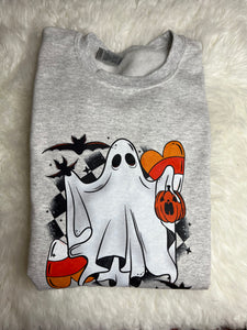 Ghost Candy Corn w/sleeve design - Ash Sweatshirt - Multiple Sizes