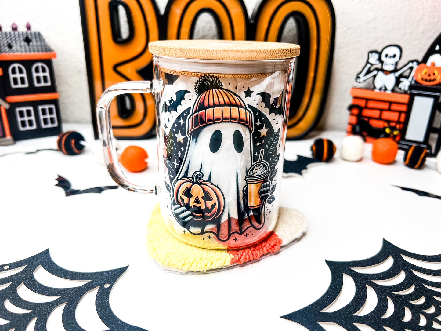Spooky Boo - 15oz Glass Mug + Straw