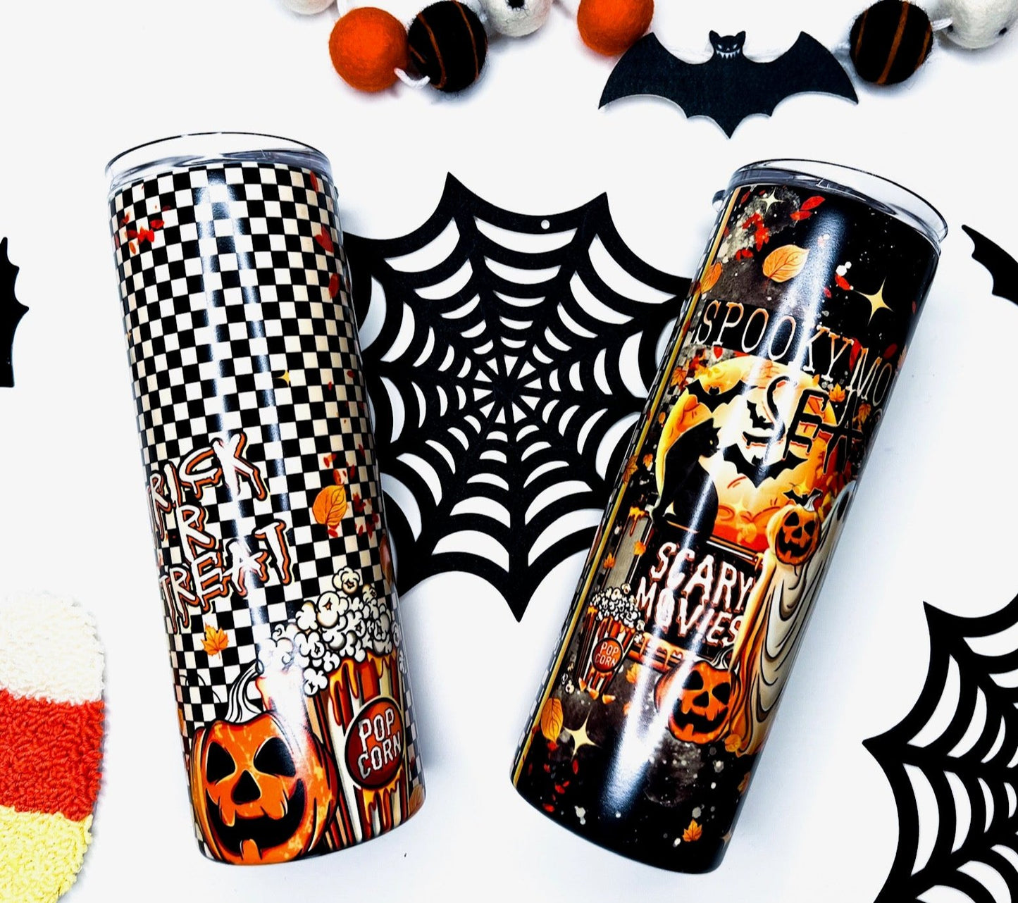 Spooky Movies  - 20oz Skinny Tumbler w/s traw - GLOWS IN THE DARK