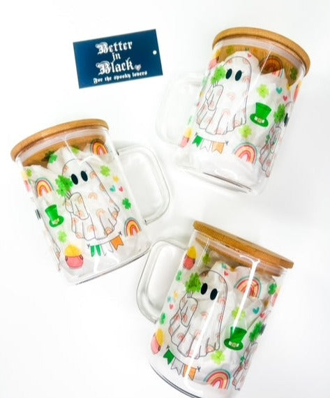 Lucky Ghoul -  15oz Glass Mug + Straw