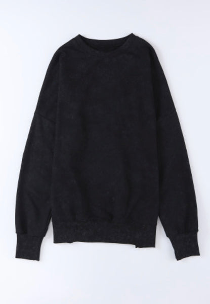 Black Drop Shoulder Ribbed Trim Oversized Sweatshirt