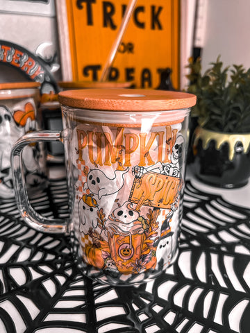 Pumpkin Spice - 15oz Glass Mug + Straw
