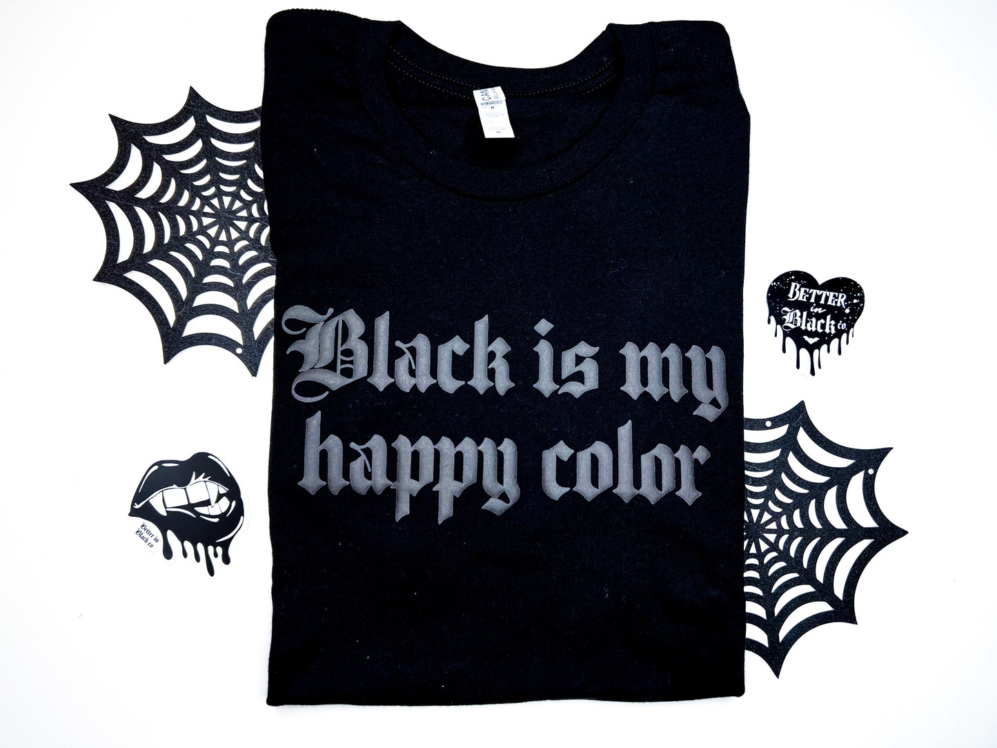 Black is my happy color - Unisex Short Sleeve Tee - Puff Screen Print