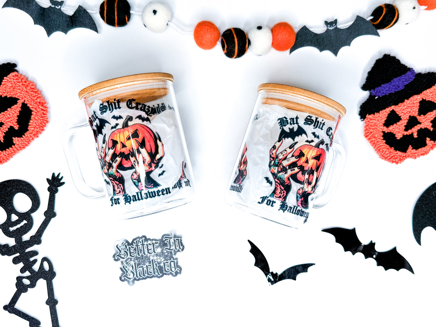 Bat Sh*t Crazy for Halloween - 15oz Glass Mug + Straw
