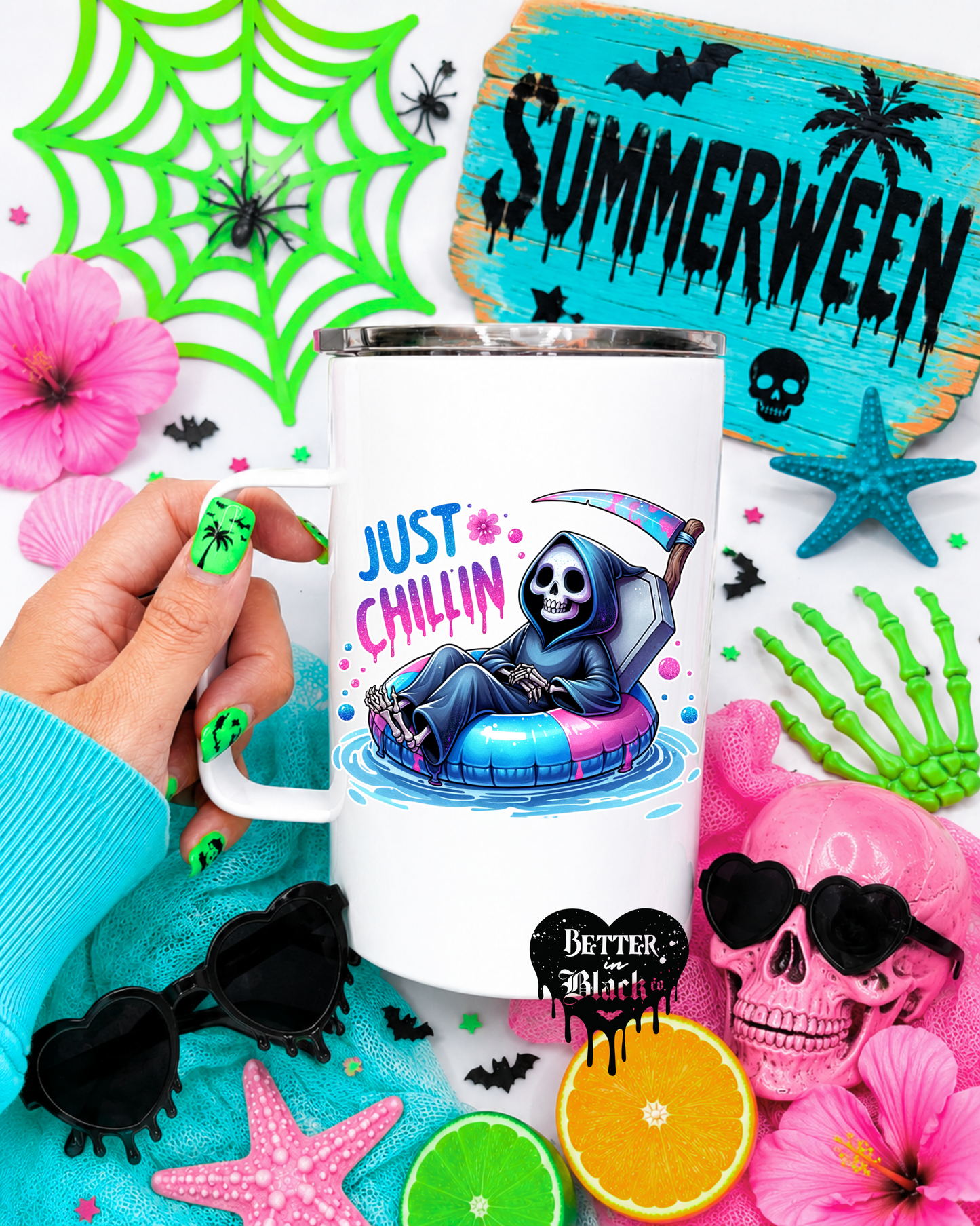 Just Chillin - Stainless Steel 16Oz Mug - W/Straw