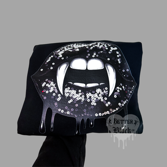 Faux Glitter Lips Vamps -  Unisex Adult Sweatshirt - BlackXBlack