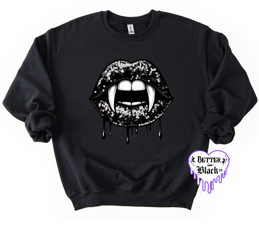 Faux Glitter Lips Vamps -  Unisex Adult Sweatshirt - BlackXBlack